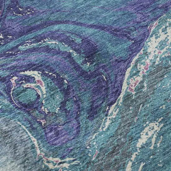 Teal Purple And Ivory Abstract Washable Area Rug With UV Protection Photo 9