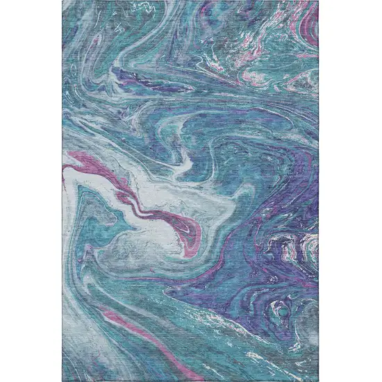 Teal Purple And Ivory Abstract Washable Area Rug With UV Protection Photo 3
