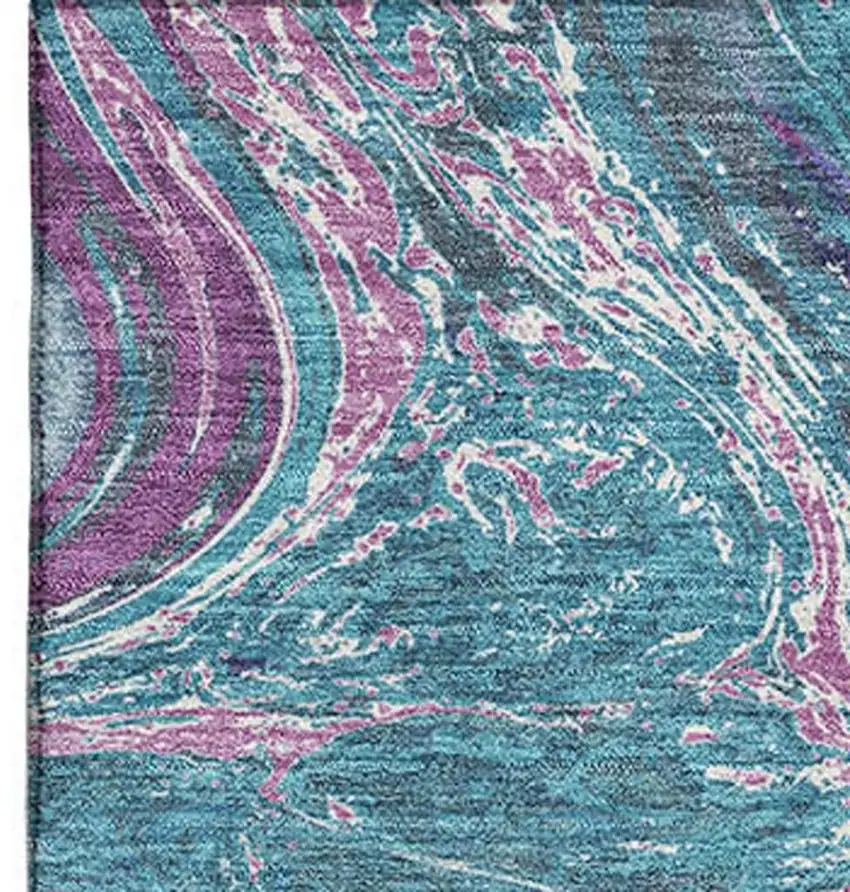 Teal Purple And Ivory Abstract Washable Area Rug With UV Protection Photo 2