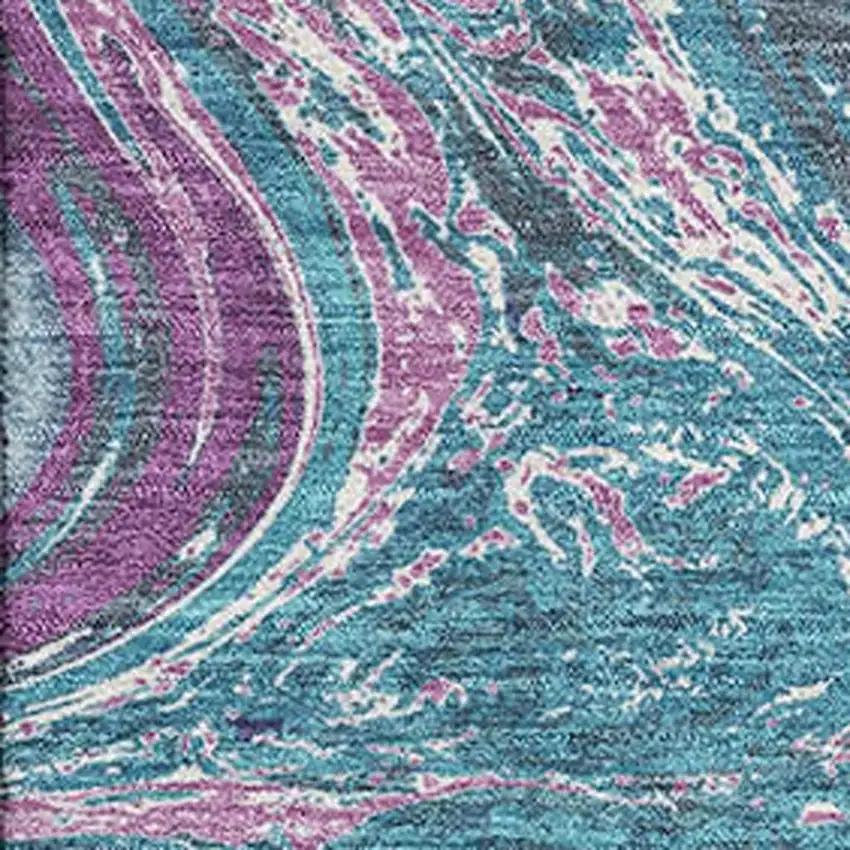 Teal Purple And Ivory Abstract Washable Area Rug With UV Protection Photo 2