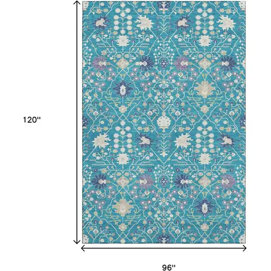 Teal Purple And Ivory Oriental Washable Area Rug With UV Protection Photo 8