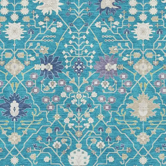 Teal Purple And Ivory Oriental Washable Area Rug With UV Protection Photo 2