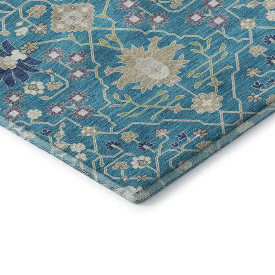 Teal Purple And Ivory Oriental Washable Area Rug With UV Protection Photo 7