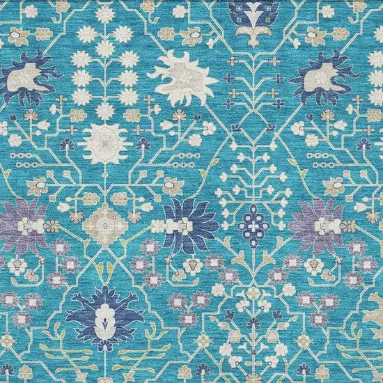 Teal Purple And Ivory Oriental Washable Area Rug With UV Protection Photo 2