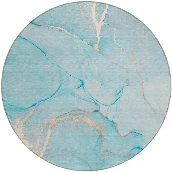 Teal Round Abstract Washable Indoor Outdoor Area Rug Photo 2