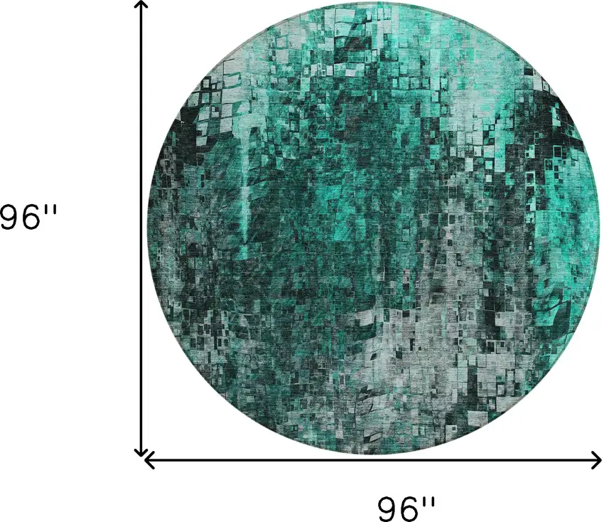Teal Round Abstract Washable Non Skid Indoor Outdoor Area Rug Photo 7
