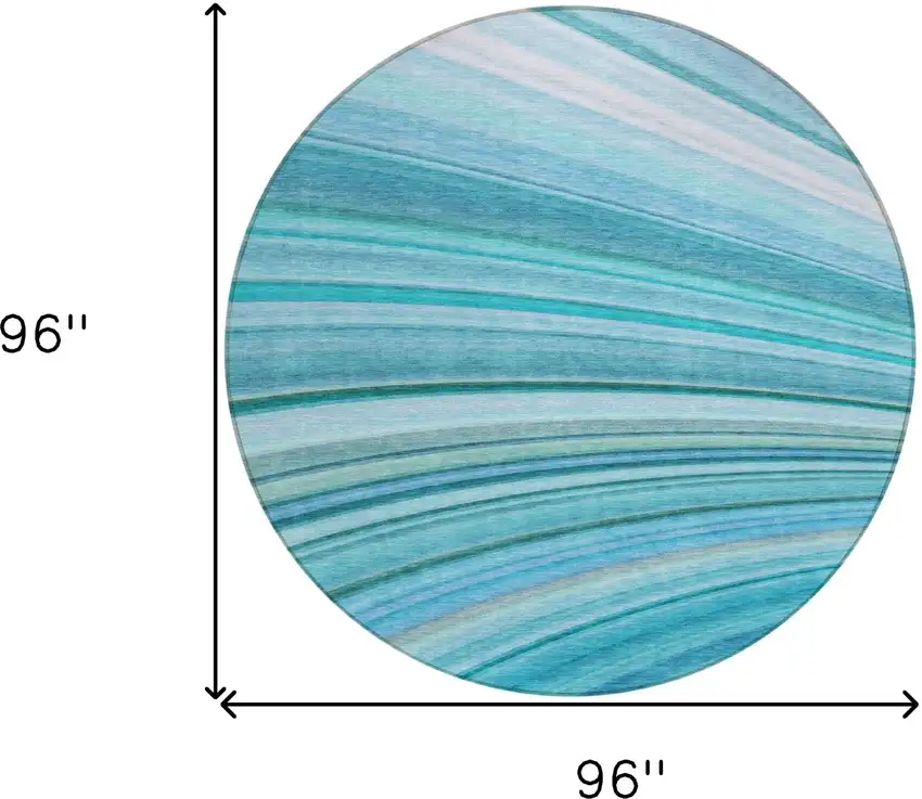 Teal Round Abstract Washable Non Skid Indoor Outdoor Area Rug Photo 3