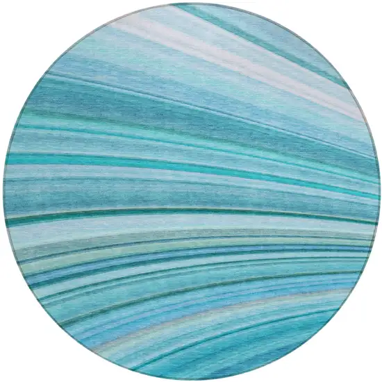 Teal Round Abstract Washable Non Skid Indoor Outdoor Area Rug Photo 2