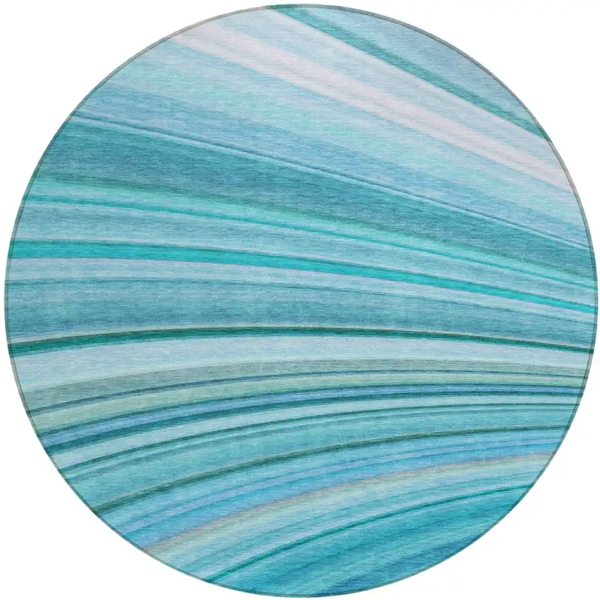 Teal Round Abstract Washable Non Skid Indoor Outdoor Area Rug Photo 2