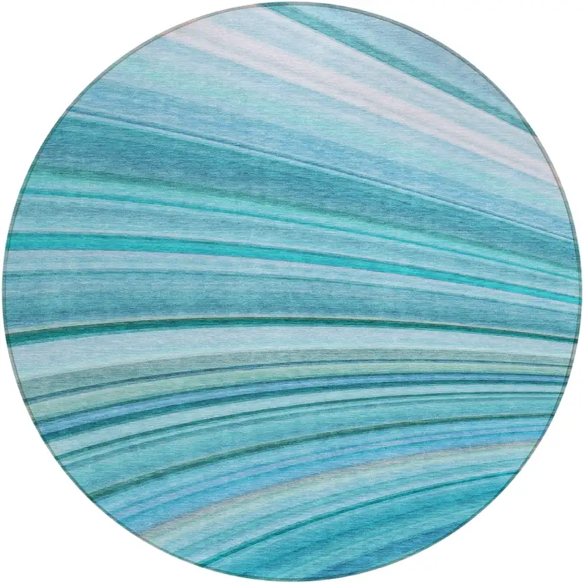 Teal Round Abstract Washable Non Skid Indoor Outdoor Area Rug Photo 2