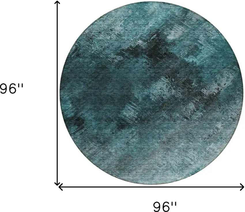 Teal Round Abstract Washable Non Skid Indoor Outdoor Area Rug Photo 3