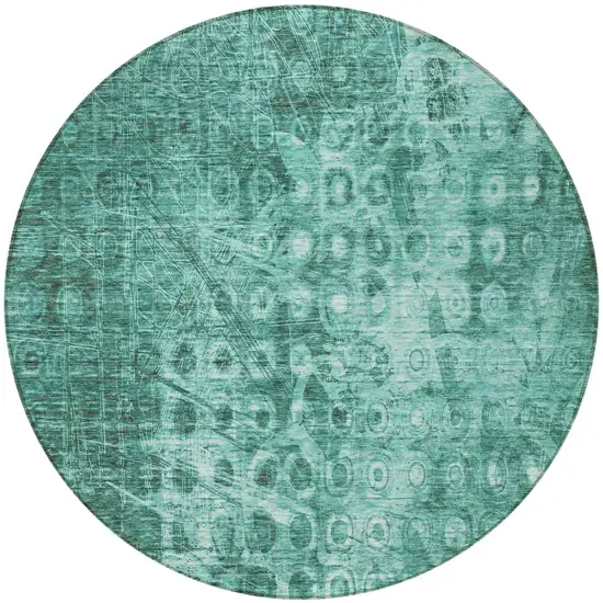 Teal Round Ikat Washable Non Skid Indoor Outdoor Area Rug Photo 4