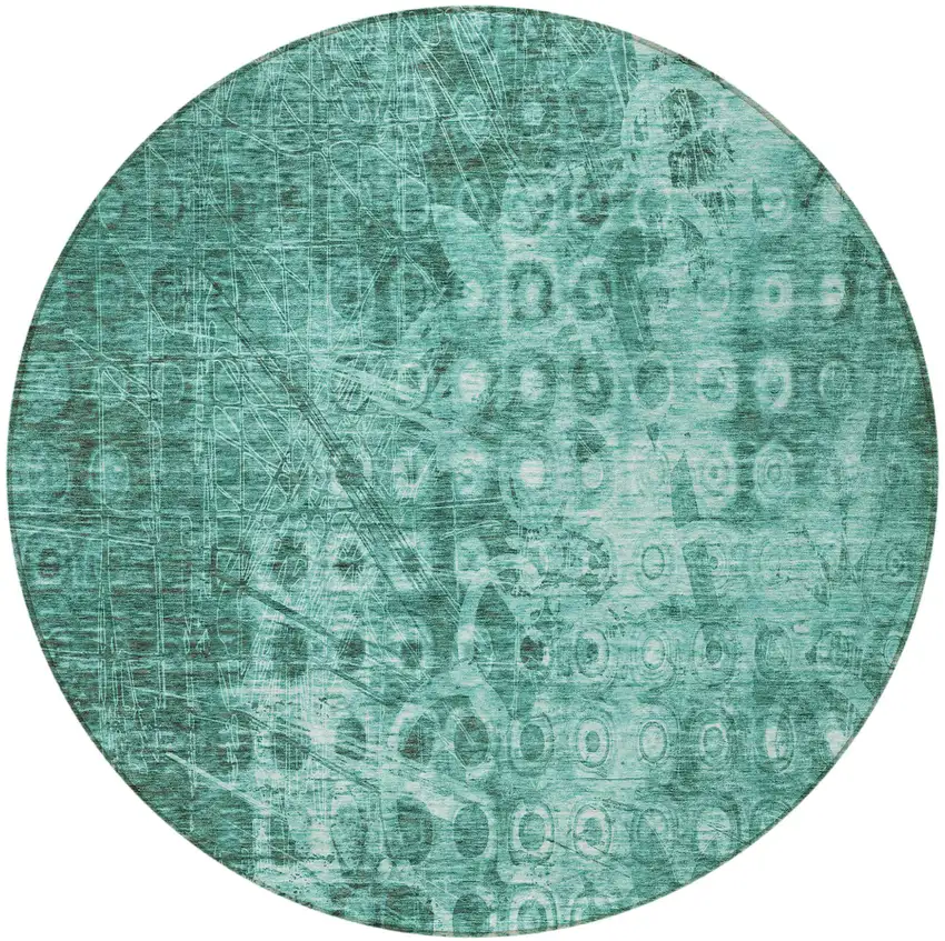 Teal Round Ikat Washable Non Skid Indoor Outdoor Area Rug Photo 4