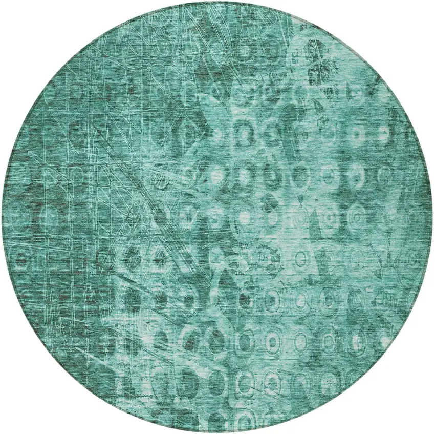 Teal Round Ikat Washable Non Skid Indoor Outdoor Area Rug Photo 4