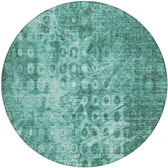 Teal Round Ikat Washable Non Skid Indoor Outdoor Area Rug Photo 2