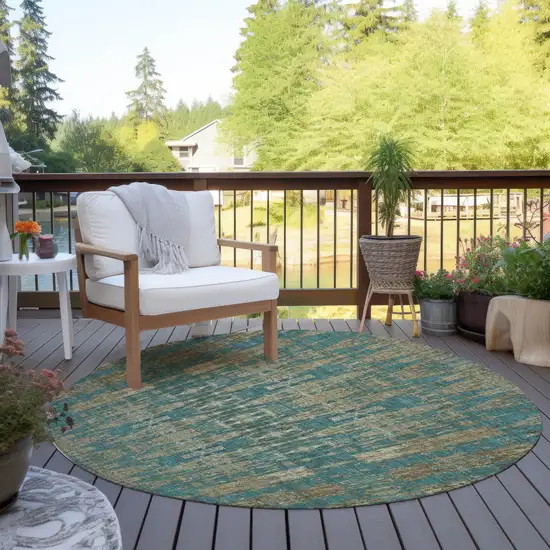 Teal Round Moroccan Washable Non Skid Indoor Outdoor Area Rug Photo 5