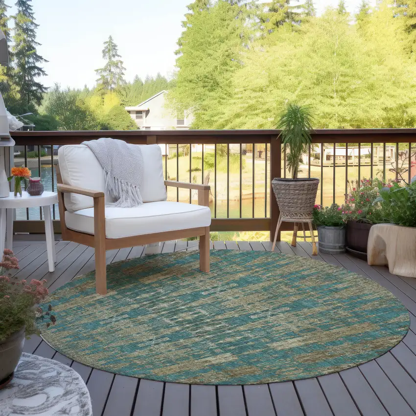Teal Round Moroccan Washable Non Skid Indoor Outdoor Area Rug Photo 5