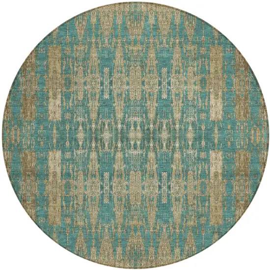 Teal Round Moroccan Washable Non Skid Indoor Outdoor Area Rug Photo 2