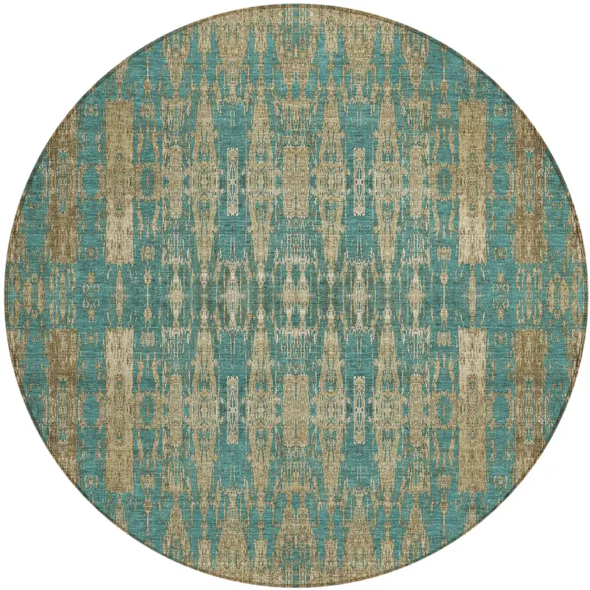 Teal Round Moroccan Washable Non Skid Indoor Outdoor Area Rug Photo 2