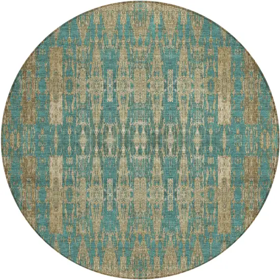 Teal Round Moroccan Washable Non Skid Indoor Outdoor Area Rug Photo 2