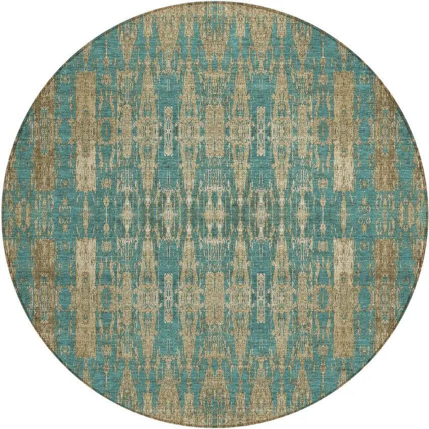 Teal Round Moroccan Washable Non Skid Indoor Outdoor Area Rug Photo 2