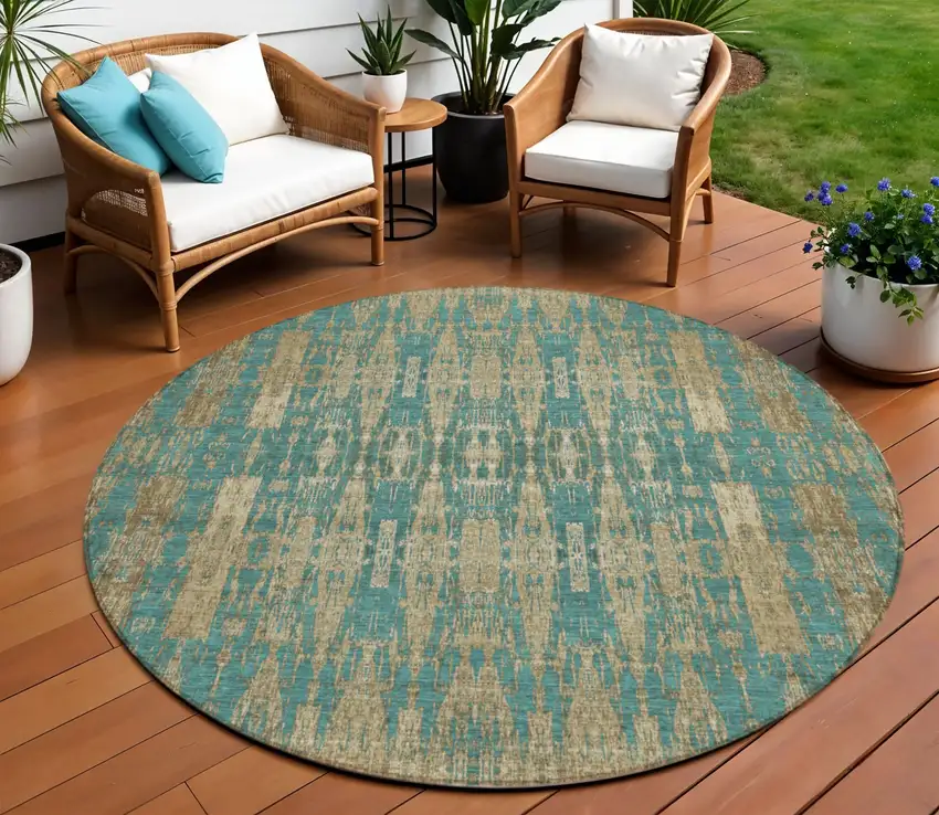 Teal Round Moroccan Washable Non Skid Indoor Outdoor Area Rug Photo 1