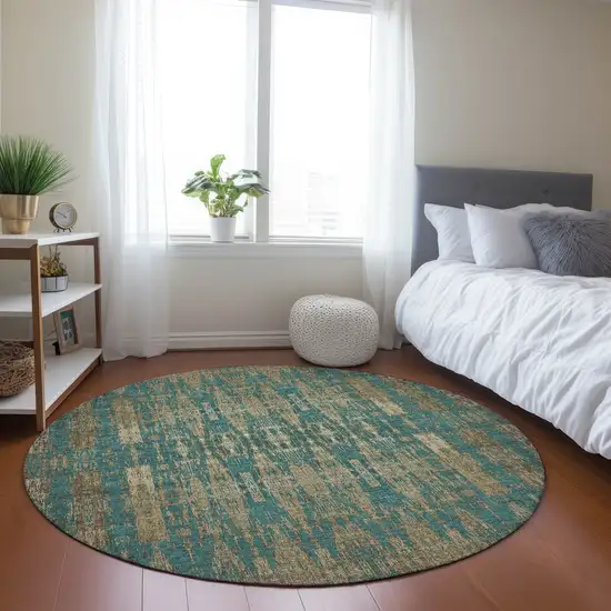 Teal Round Moroccan Washable Non Skid Indoor Outdoor Area Rug Photo 6