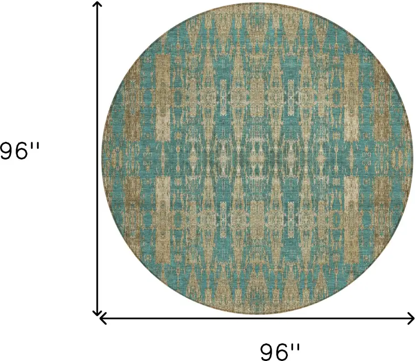 Teal Round Moroccan Washable Non Skid Indoor Outdoor Area Rug Photo 3