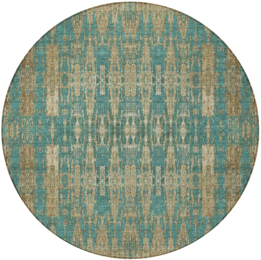 Teal Round Moroccan Washable Non Skid Indoor Outdoor Area Rug Photo 4