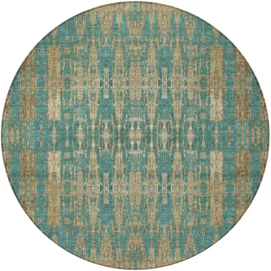 Teal Round Moroccan Washable Non Skid Indoor Outdoor Area Rug Photo 4
