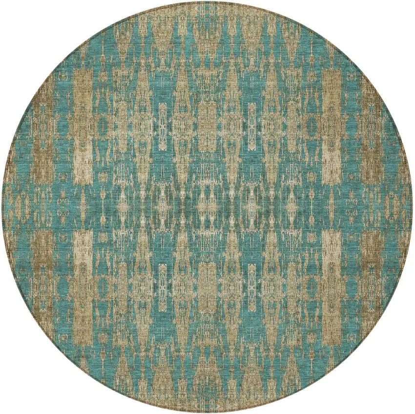 Teal Round Moroccan Washable Non Skid Indoor Outdoor Area Rug Photo 4