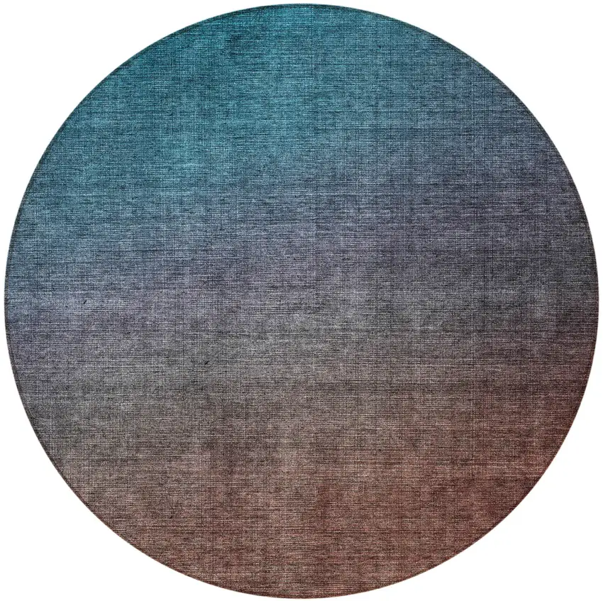 Teal Round Ombre Washable Non Skid Indoor Outdoor Area Rug Photo 5