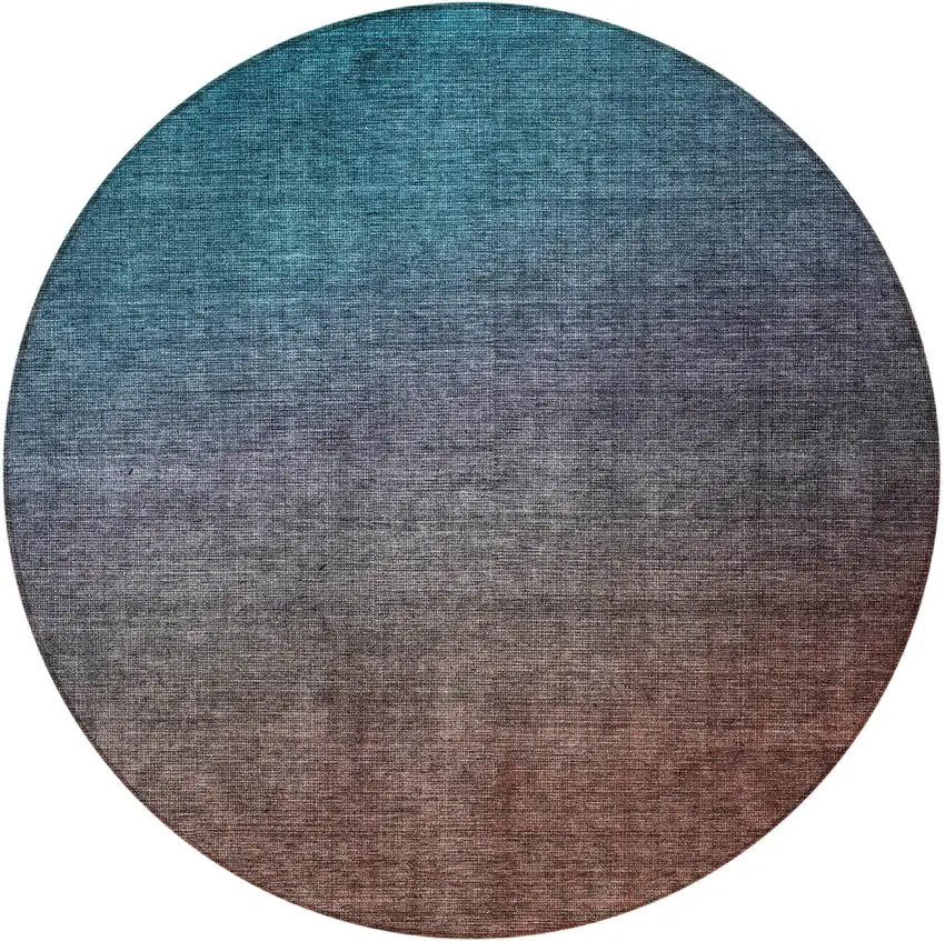 Teal Round Ombre Washable Non Skid Indoor Outdoor Area Rug Photo 5