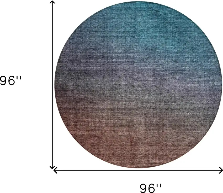 Teal Round Ombre Washable Non Skid Indoor Outdoor Area Rug Photo 3