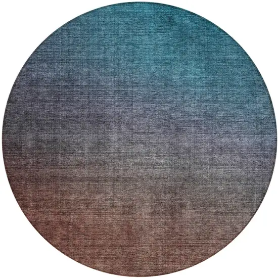 Teal Round Ombre Washable Non Skid Indoor Outdoor Area Rug Photo 2