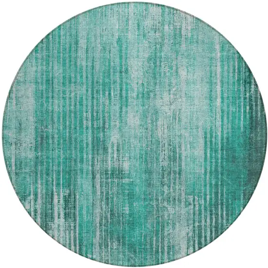 Teal Round Striped Washable Non Skid Indoor Outdoor Area Rug Photo 2
