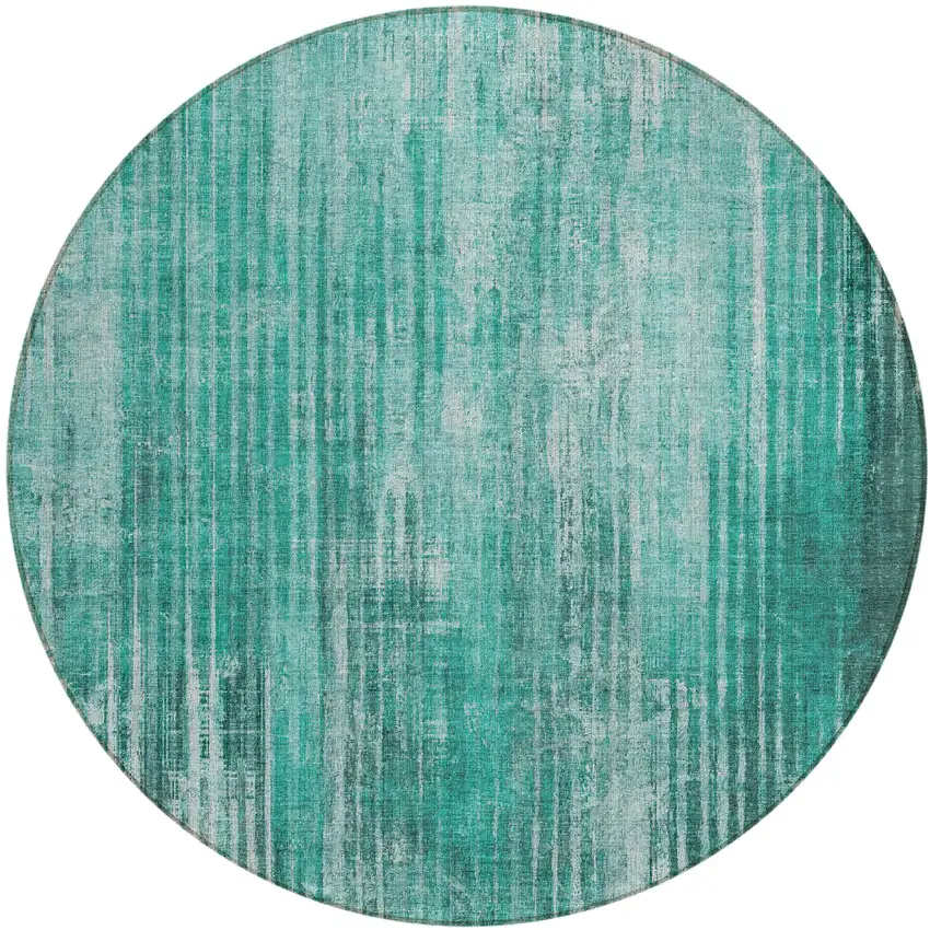 Teal Round Striped Washable Non Skid Indoor Outdoor Area Rug Photo 2
