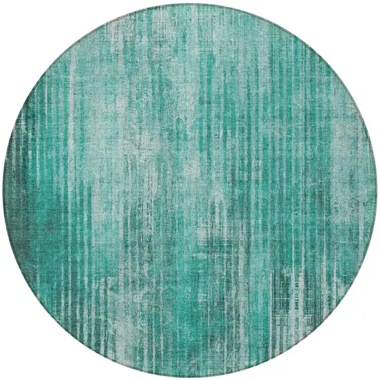 Teal Round Striped Washable Non Skid Indoor Outdoor Area Rug Photo 6