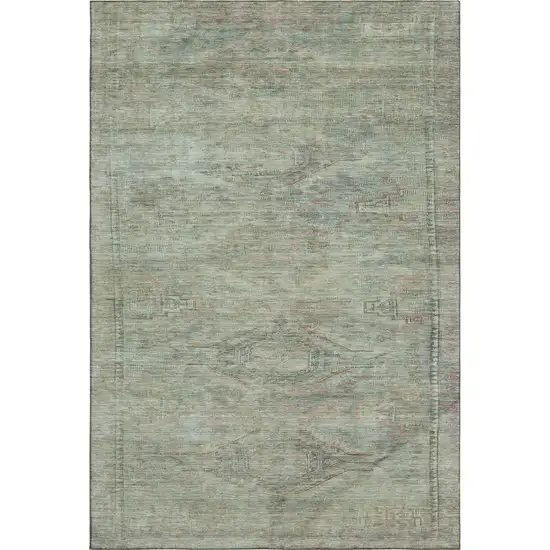 Teal Sage And Copper Abstract Geometric Washable Area Rug With UV Protection Photo 1