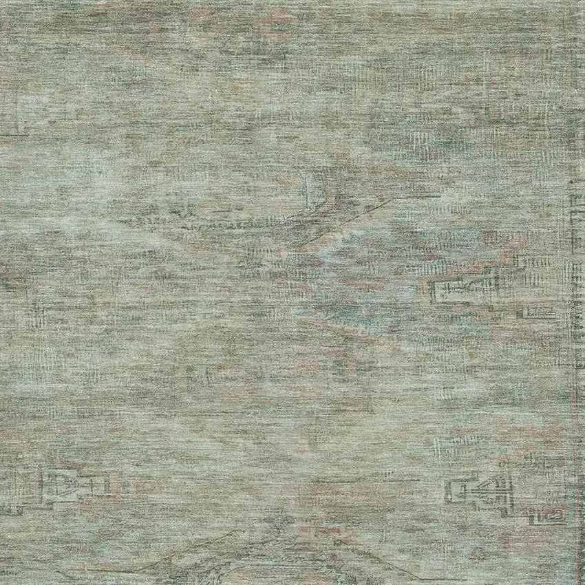 Teal Sage And Copper Abstract Geometric Washable Area Rug With UV Protection Photo 2