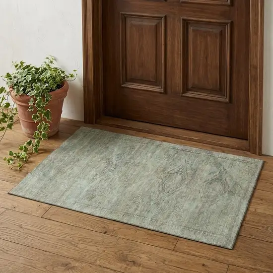 Teal Sage And Copper Abstract Geometric Washable Area Rug With UV Protection Photo 1