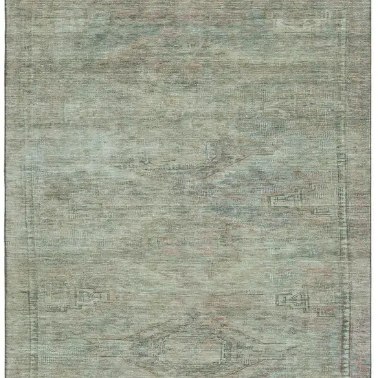 Teal Sage And Copper Abstract Geometric Washable Area Rug With UV Protection Photo 3