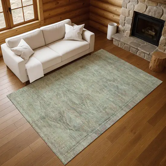 Teal Sage And Copper Abstract Geometric Washable Area Rug With UV Protection Photo 5