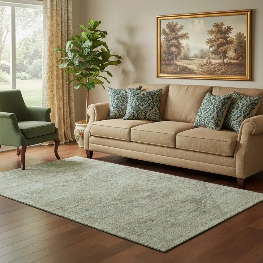 Teal Sage And Copper Abstract Geometric Washable Area Rug With UV Protection Photo 2