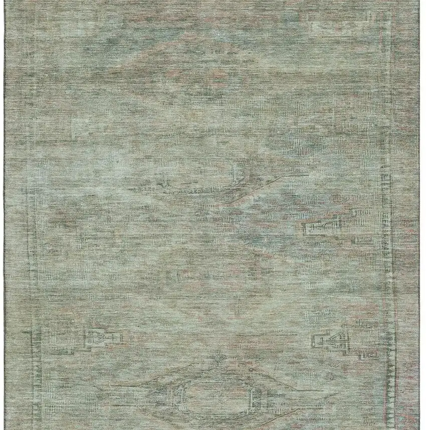 Teal Sage And Copper Abstract Geometric Washable Area Rug With UV Protection Photo 2