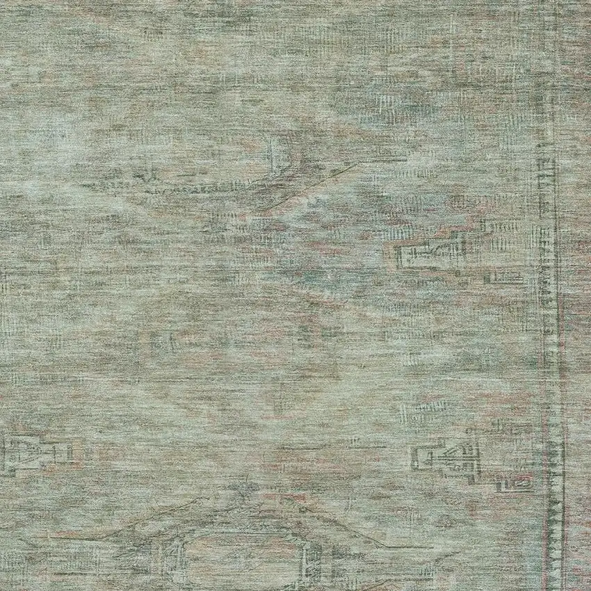 Teal Sage And Copper Abstract Geometric Washable Area Rug With UV Protection Photo 2