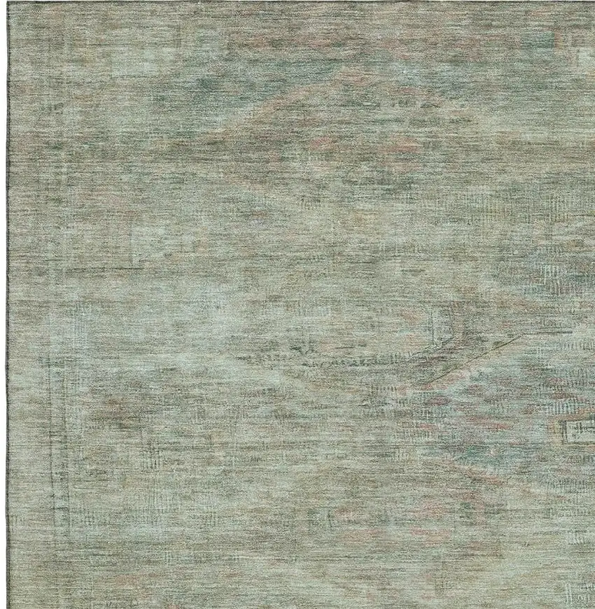 Teal Sage And Copper Abstract Geometric Washable Area Rug With UV Protection Photo 2