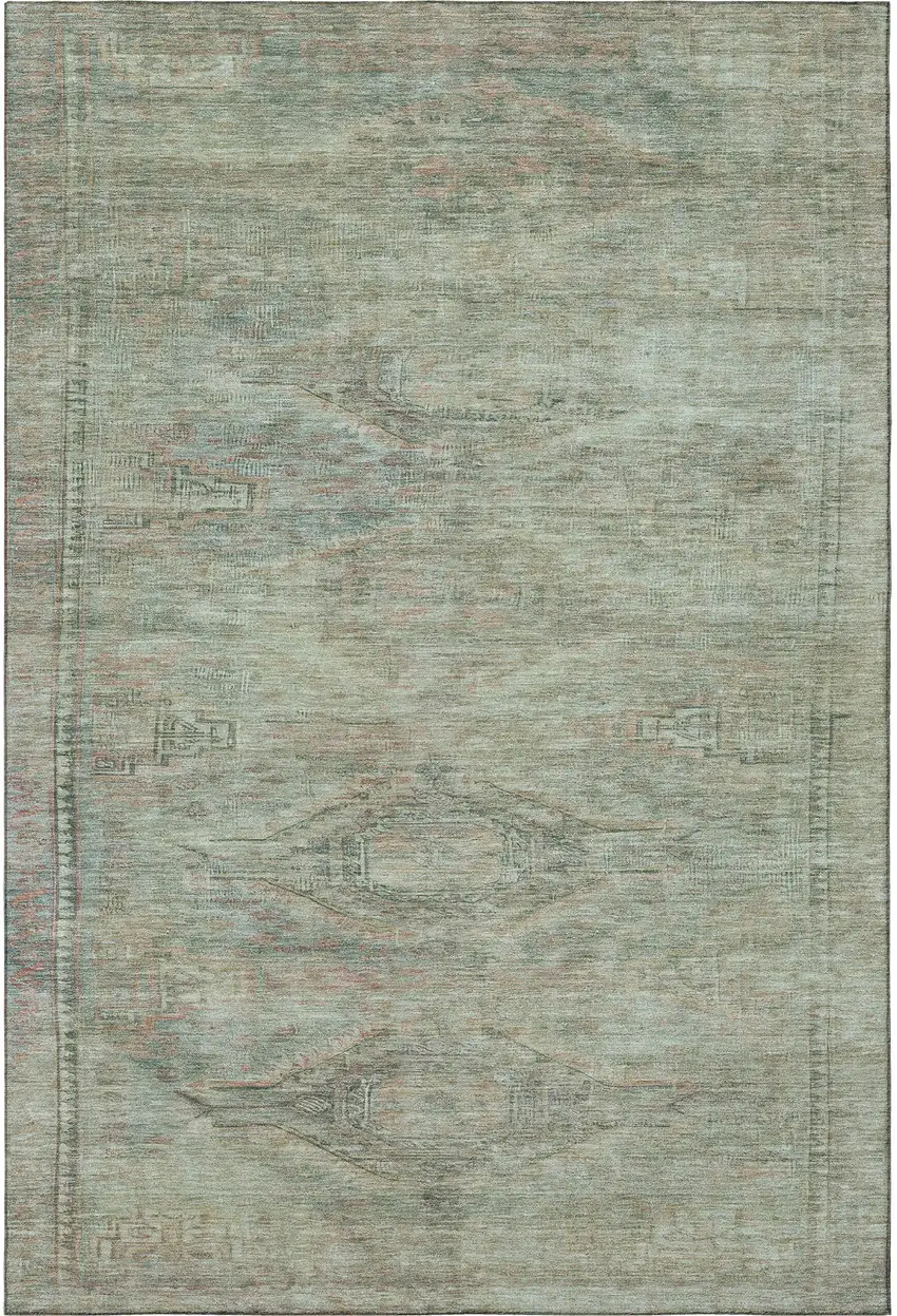 Teal Sage And Copper Abstract Geometric Washable Area Rug With UV Protection Photo 4