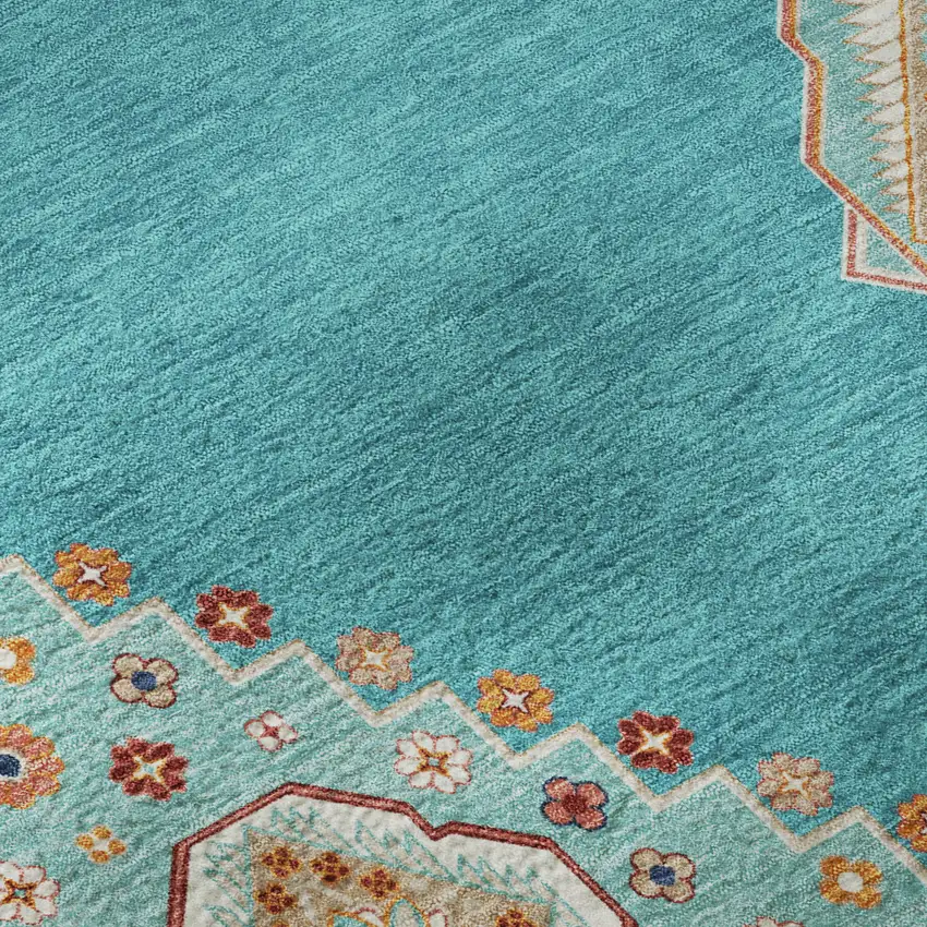 Teal Salmon And Beige Oriental Washable Area Rug With UV Protection Photo 9