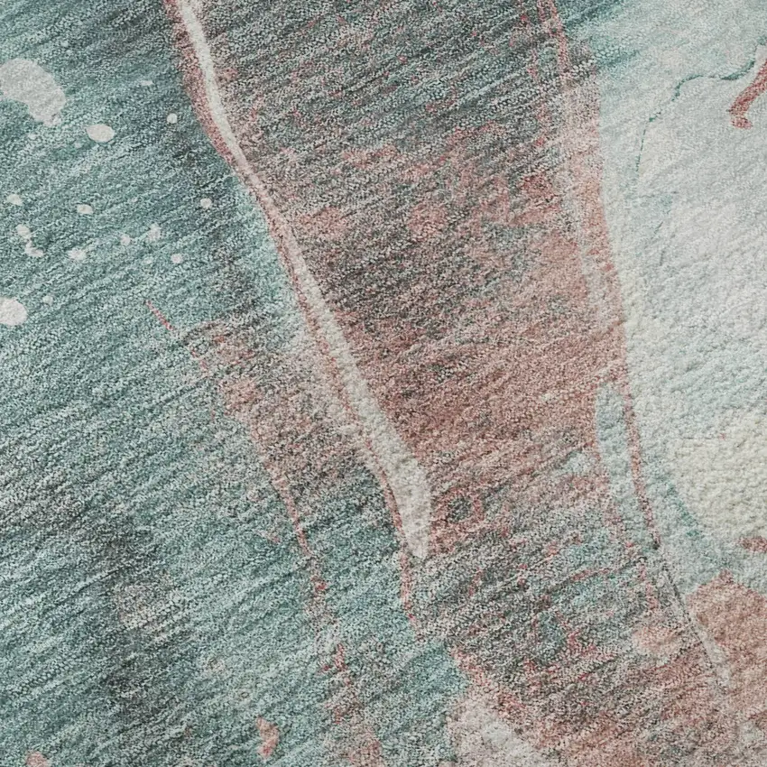 Teal Salmon And Ivory Abstract Washable Area Rug With UV Protection Photo 9